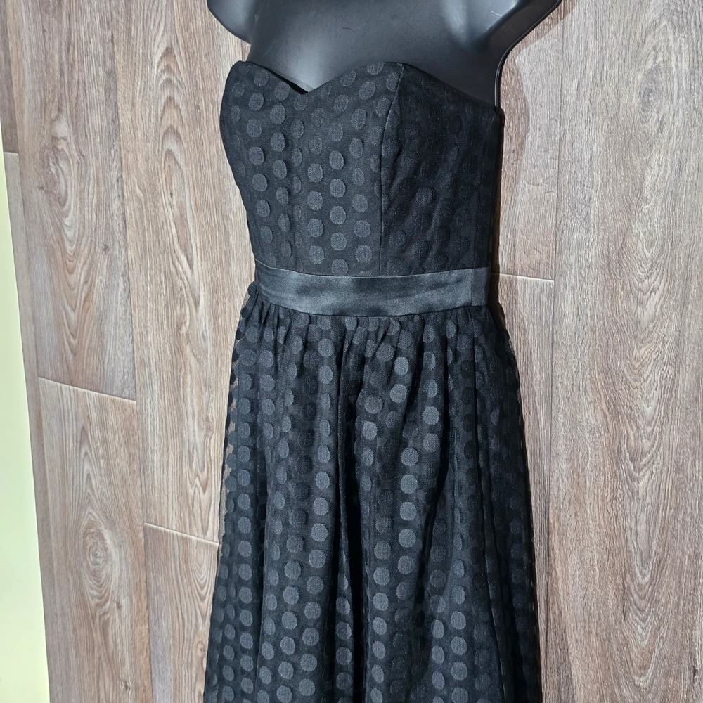 White House Black Market Polka Dot Strapless Silk Blend Tulle Dress Size 2 Black